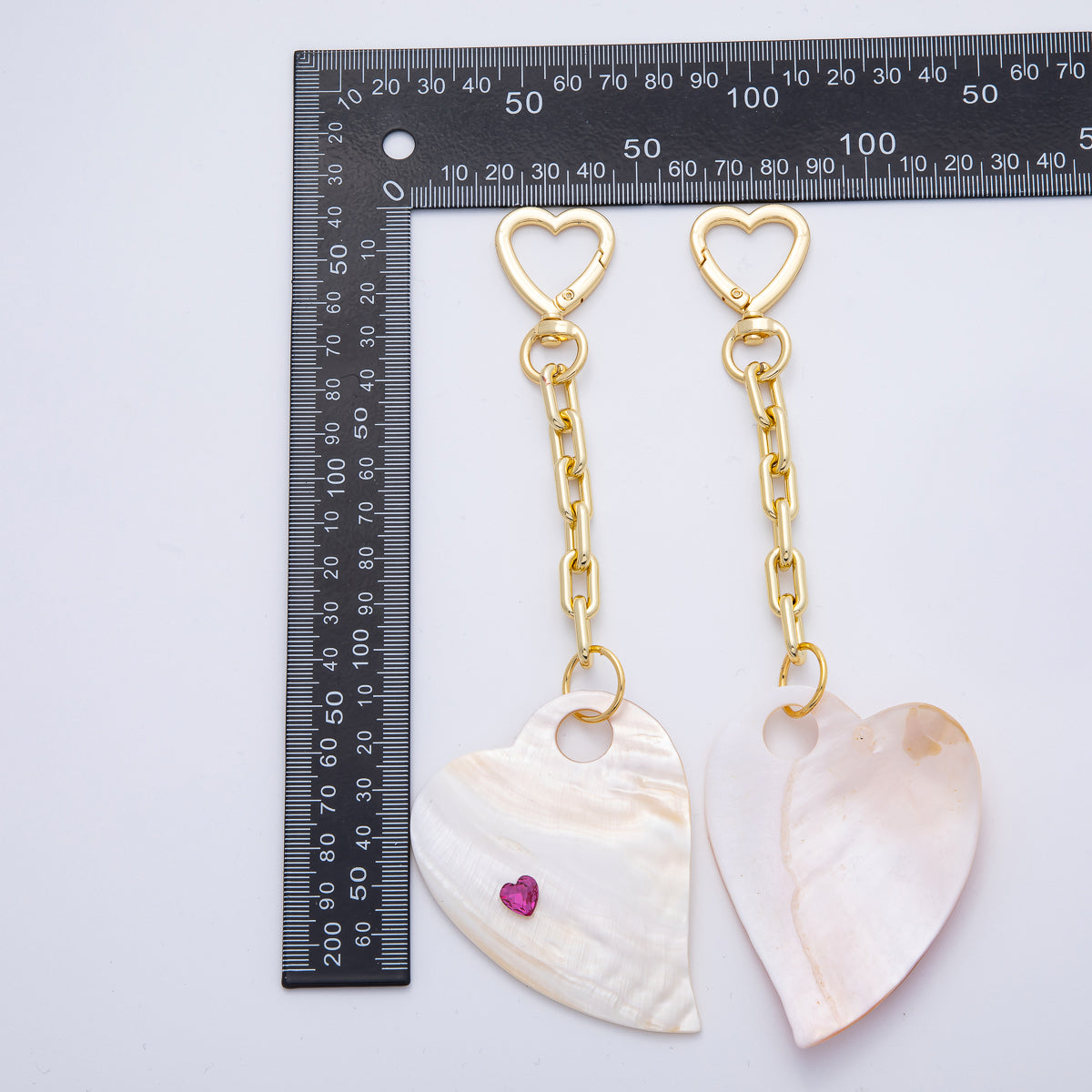 18K Gold Filled 186mm CZ Shell Pearl Heart Push Gate Keychain Accessories | WB-00289