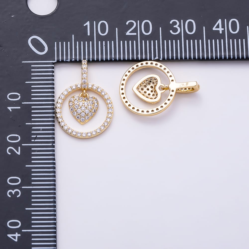 16K Gold Filled 18mm Micro Paved CZ Heart Round Open Drop Pendant | Charms-02230