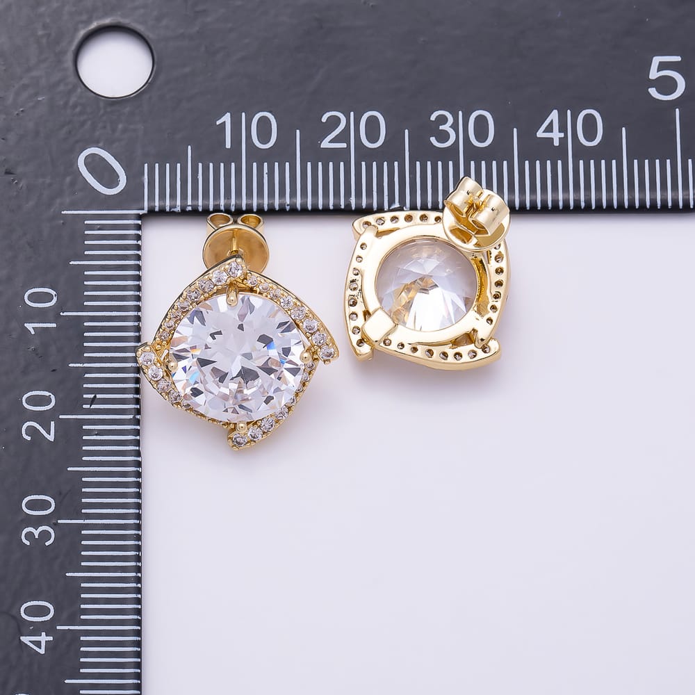 16K Gold Filled 18mm Round CZ Micro Paved Swirl Halo Stud Earrings| Earrings-00936
