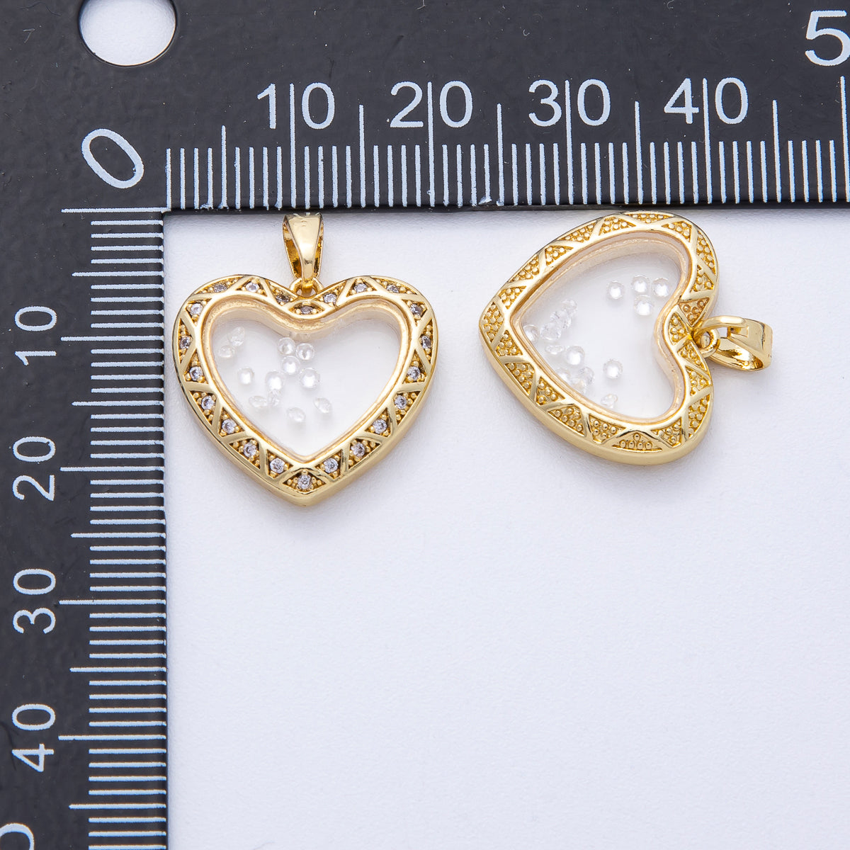 18K Gold Filled 18mm Clear CZ Micro Paved Geometric Heart Pendant | AF1223