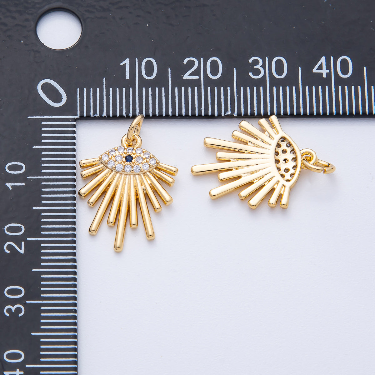 18K Gold Filled 19mm Blue Evil Eye Micro Paved CZ Sunburst Charm | AK161