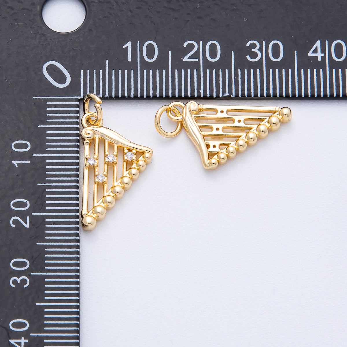 18K Gold Filled 19mm Clear CZ Harp Musical Instrument Charm | AK116