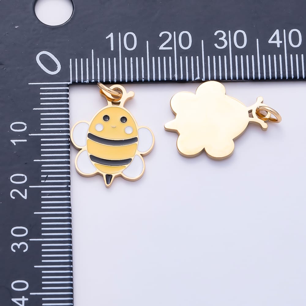 16K Gold Filled 19mm Yellow Enamel Bumble Bee Insect Charm in Gold & Silver | Charms-02238 Charms-02239