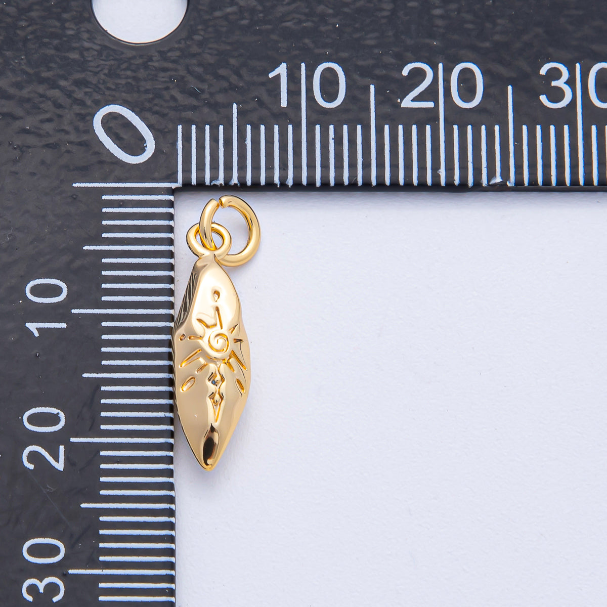 18K Gold Filled 19mm Celestial Sun Engraved Molten Geometric Charm | AK009