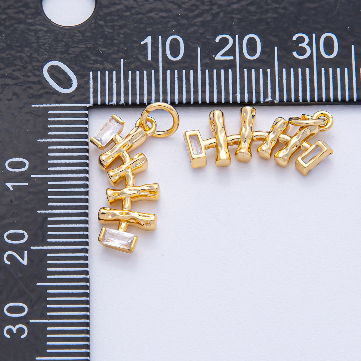 18K Gold Filled 19mm Baguette CZ Geometric Molten Curved Charm | AK017