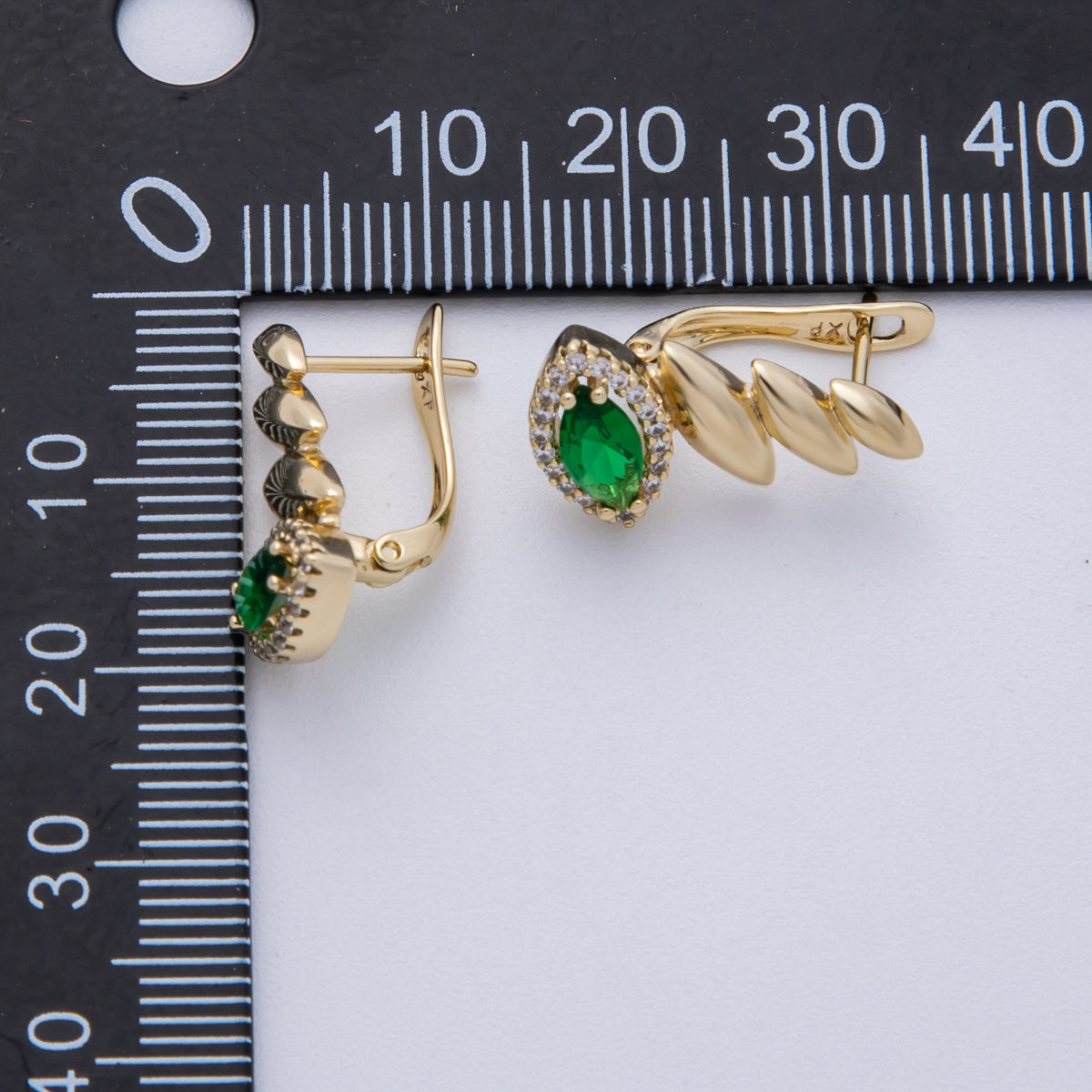 14K Gold Filled 19.3mm Black, Green, Clear Marquise Micro Paved CZ Teardrop English Lock Hoop Earrings | Earrings-00076 Earrings-00077 Earrings-00089