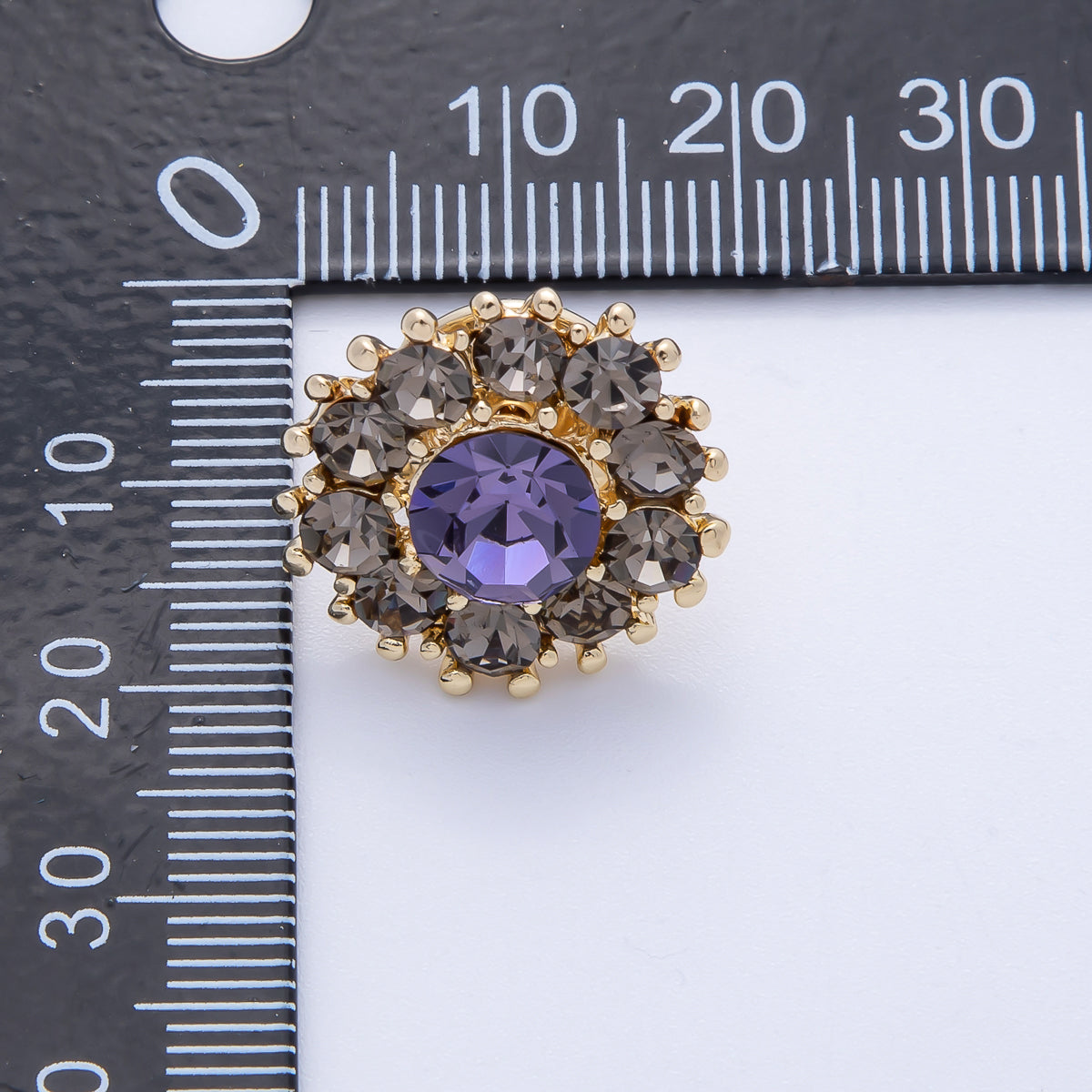 Gold 19mm Dark Rhinestone Round Pin Brooch | BH-054