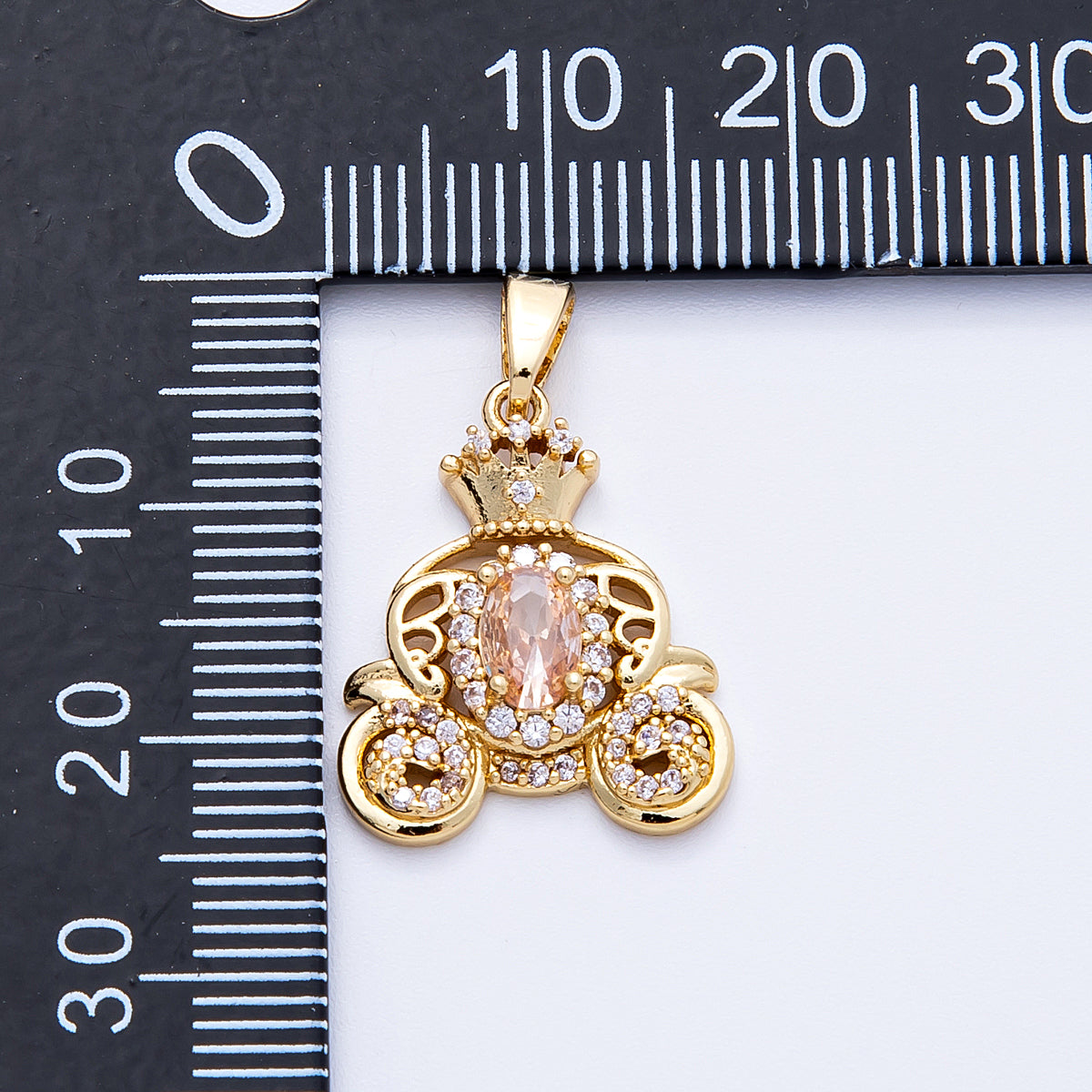 16K Gold Filled 19.5mm Micro Paved CZ Carriage Pendant in Gold & Silver | Charms-00188 Charms-00189
