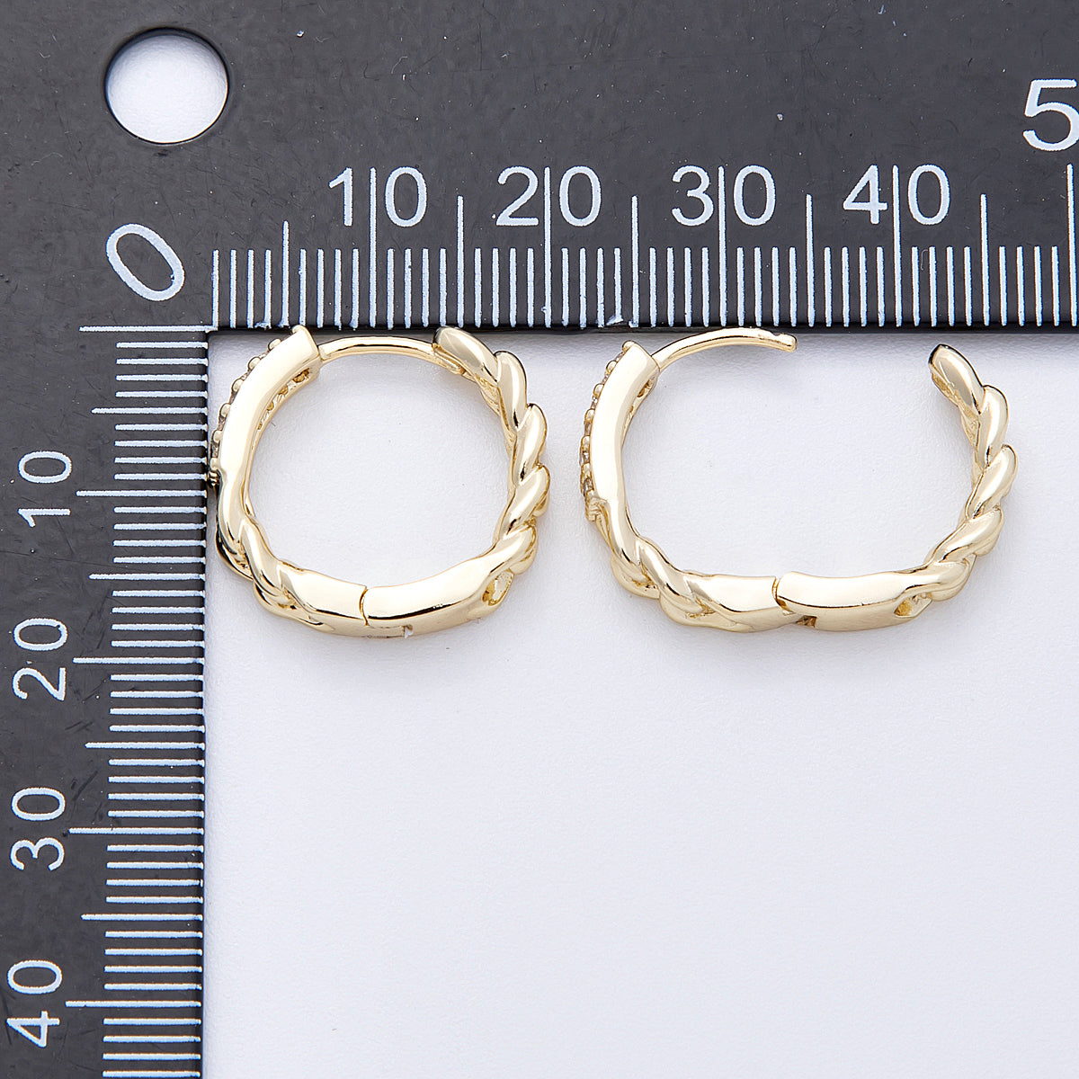 14K Gold Filled 18mm Micro Paved CZ Curb Chain Huggie Earrings | Earrings-00172