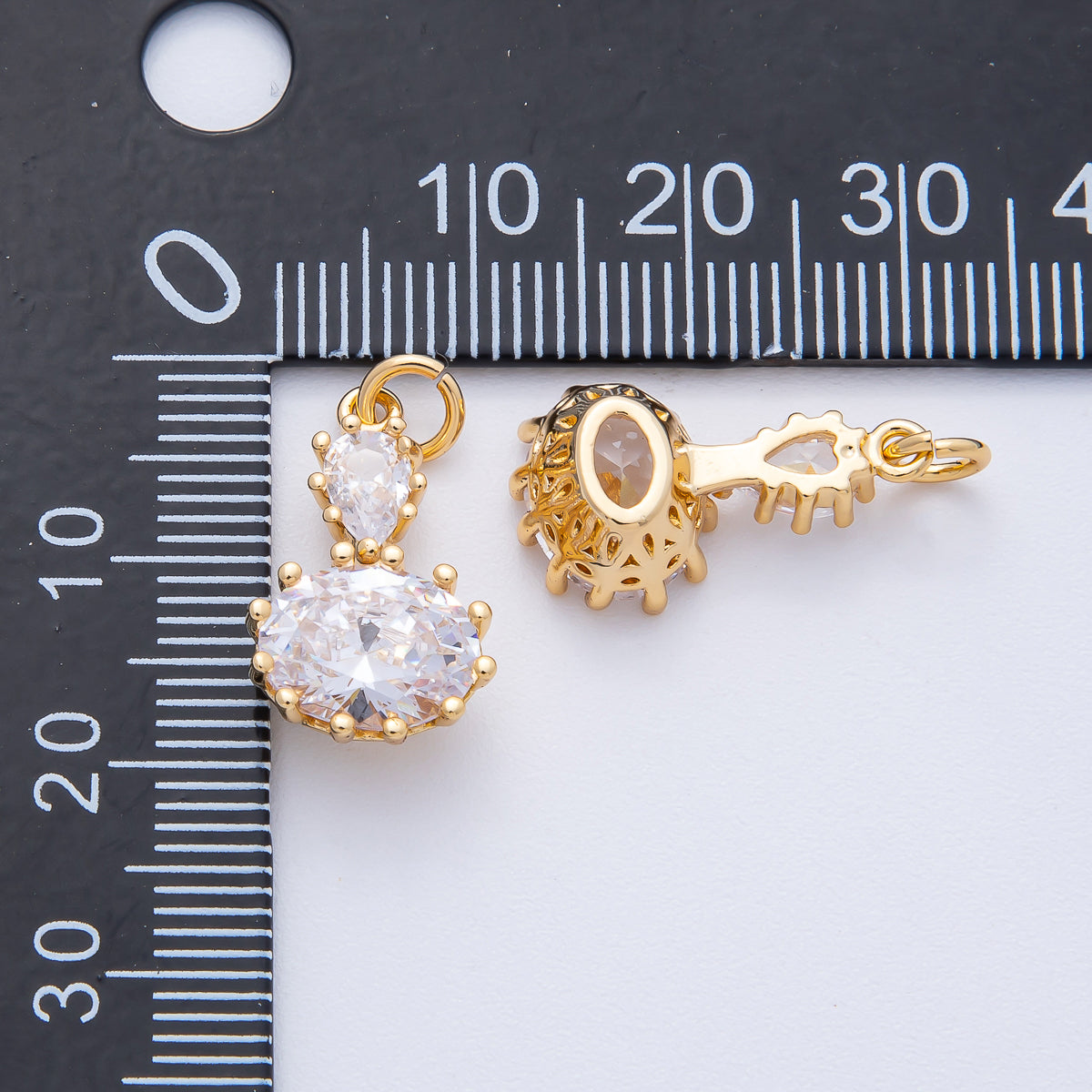 18K Gold Filled 19mm Clear CZ Double Oval Solitaire Charm | AK184