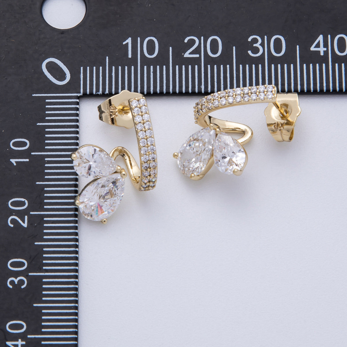 14K Gold Filled 20mm Micro Paved CZ Teardrop Claw Stud Earrings Set | Earrings-00028