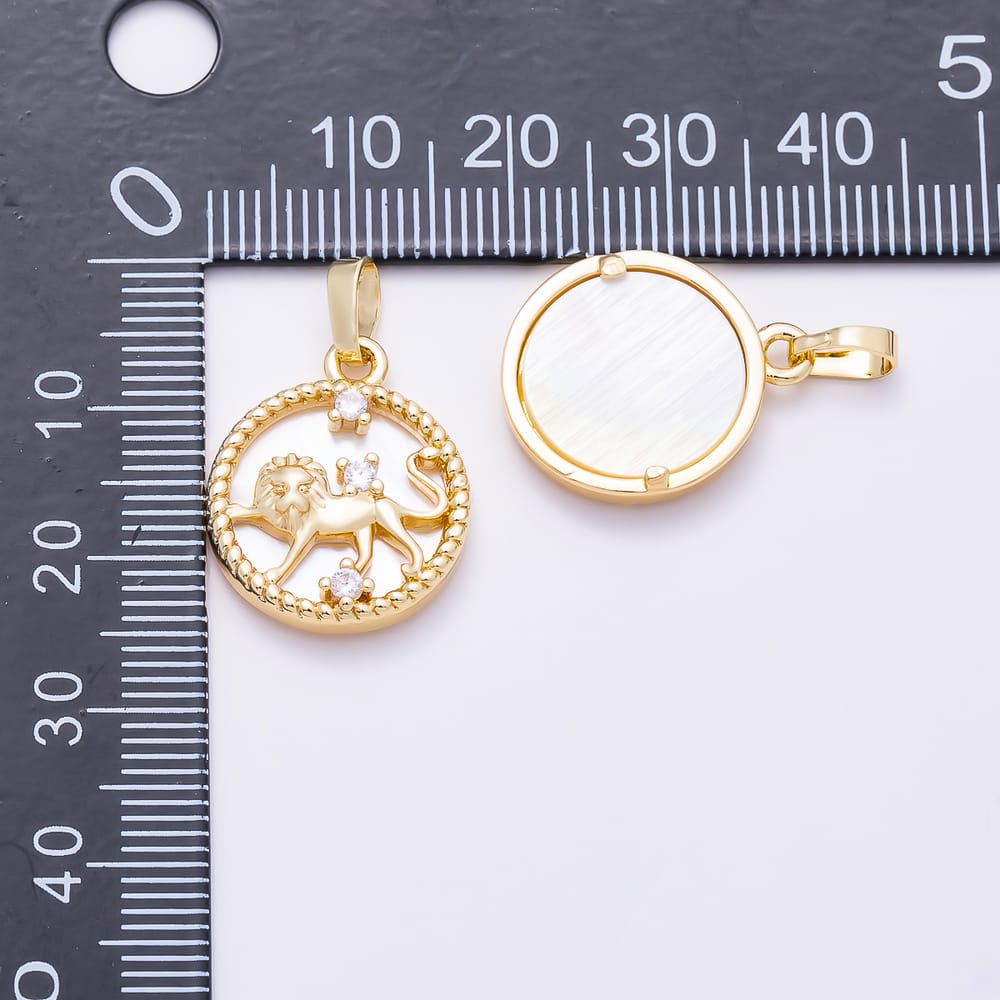 16K Gold Filled 19mm Clear CZ Shell Pearl Birth Zodiac Sign Round Pendant | Charms-02079 ~ Charms-02090