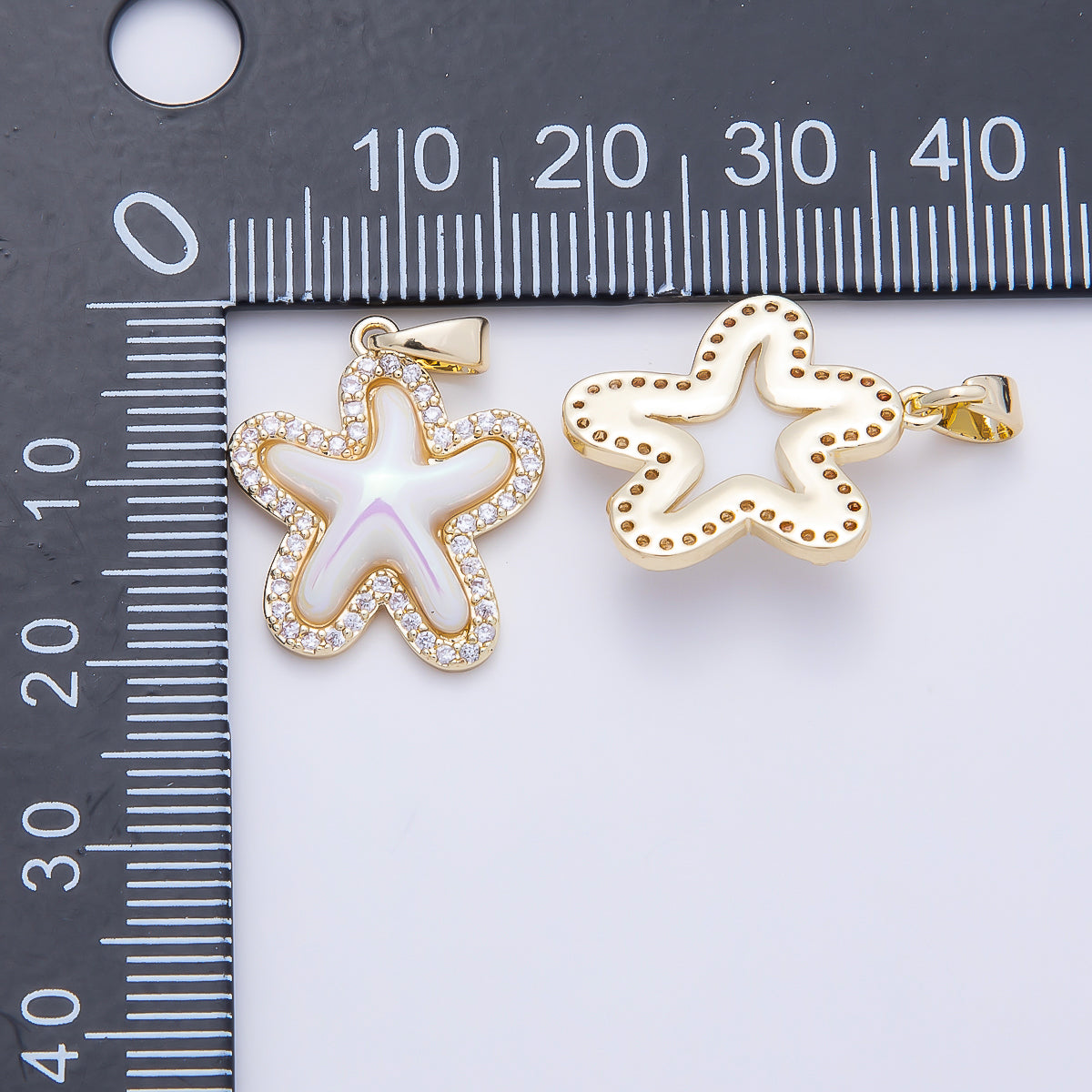 16K Gold Filled 20mm White Micro Paved CZ Celestial Starfish Charm in Gold & Silver | Charms-01205 Charms-01206