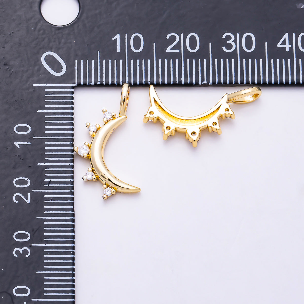 16K Gold Filled 20mm Clear CZ Radiant Crescent Moon Celestial Pendant | Charms-01984
