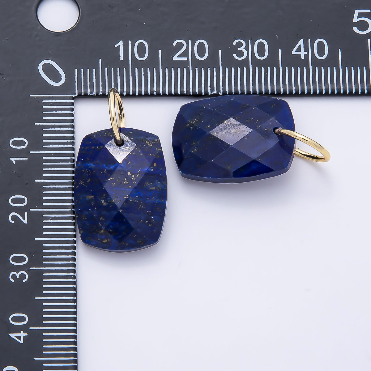 18K Gold Filled 20mm Lapis Lazuli, Turquoise, Rose Quartz, Tiger Eye Multifaceted Gemstone Rectangle Charm | Charms-01421 ~ Charms-01423