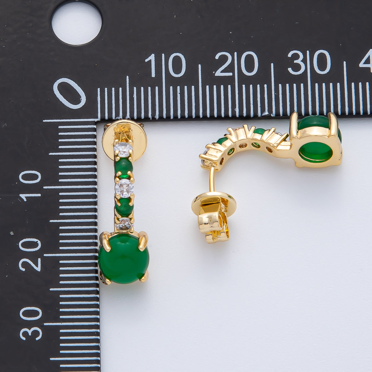 18K Gold Filled Green Gemstone CZ Drop C-Shaped Hoop Earrings | AD1613