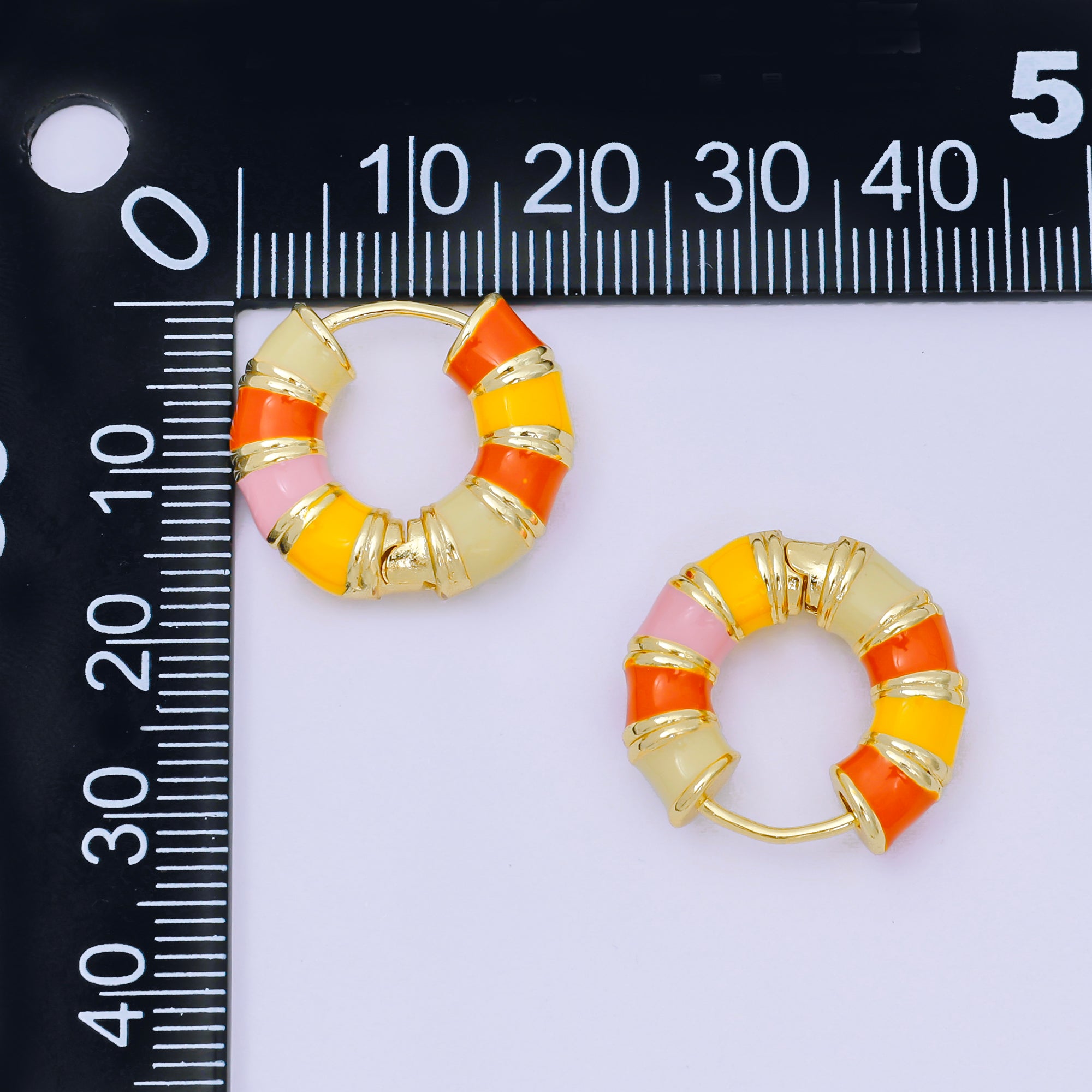 24K Gold Filled 20mm Multicolor Striped Enamel Chubby Hoop Earrings | AJ094 AJ095