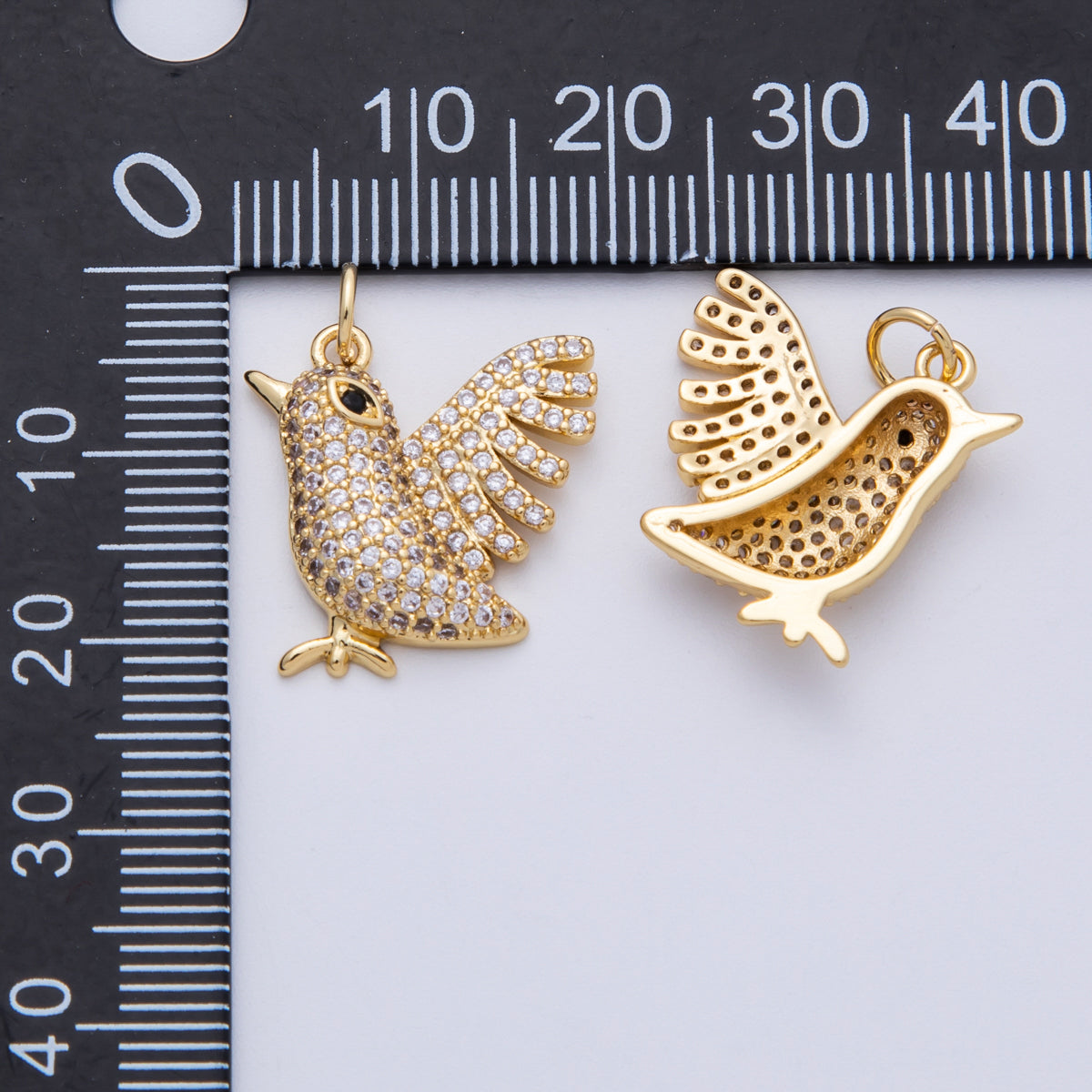 18K Gold Filled 20mm Micro Paved CZ Flying Pigeon Bird Animal Charm | CHARMS-00142