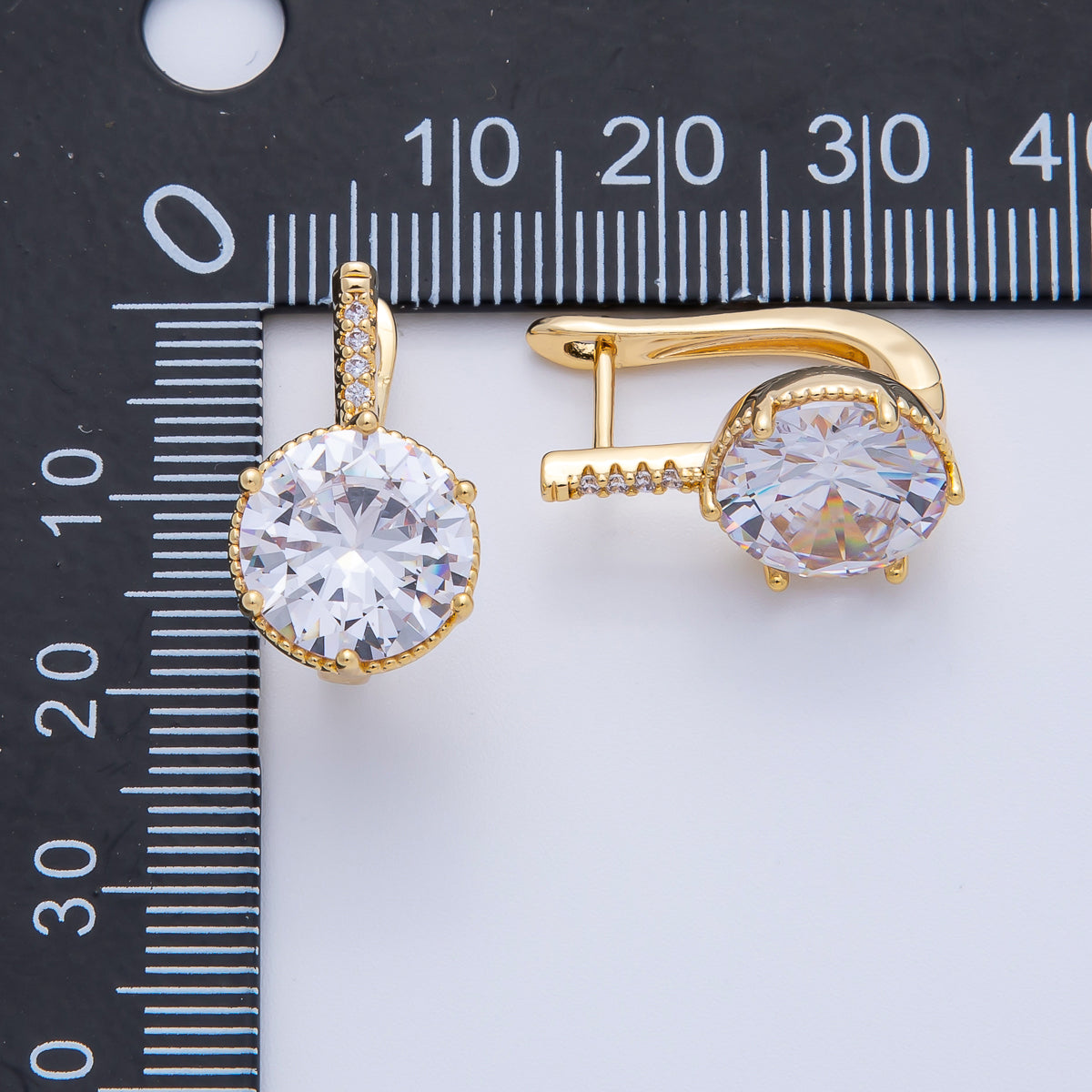 18K Gold Filled 20mm Clear CZ Round Micro Paved English Lock Earrings | Q354