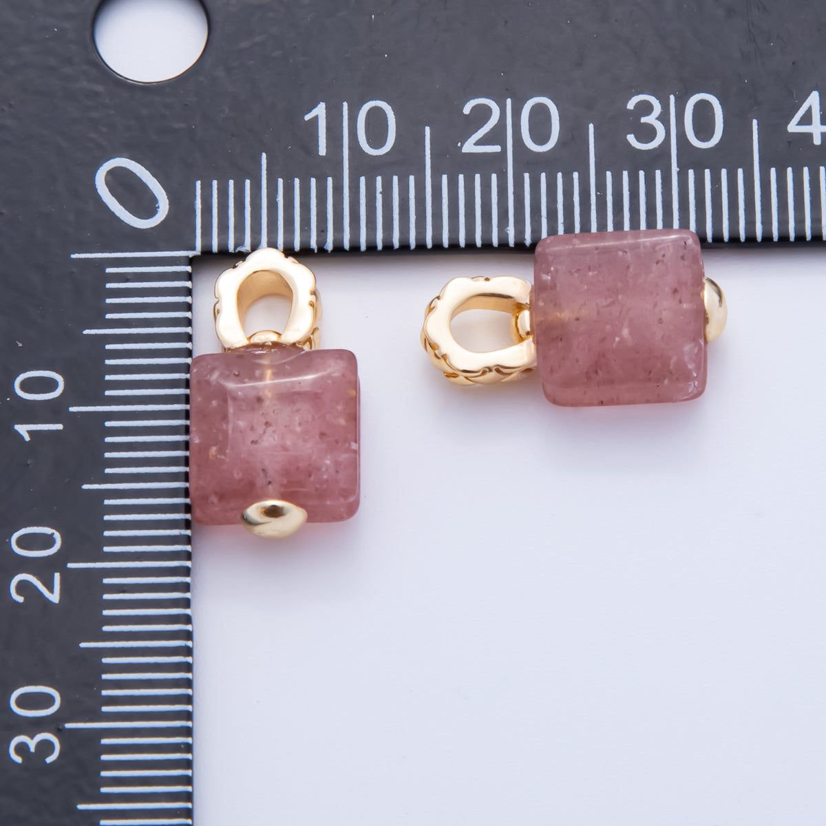 18K Gold Filled Natural Gemstone Square Quilted Drop Charm | AH819 - AH824