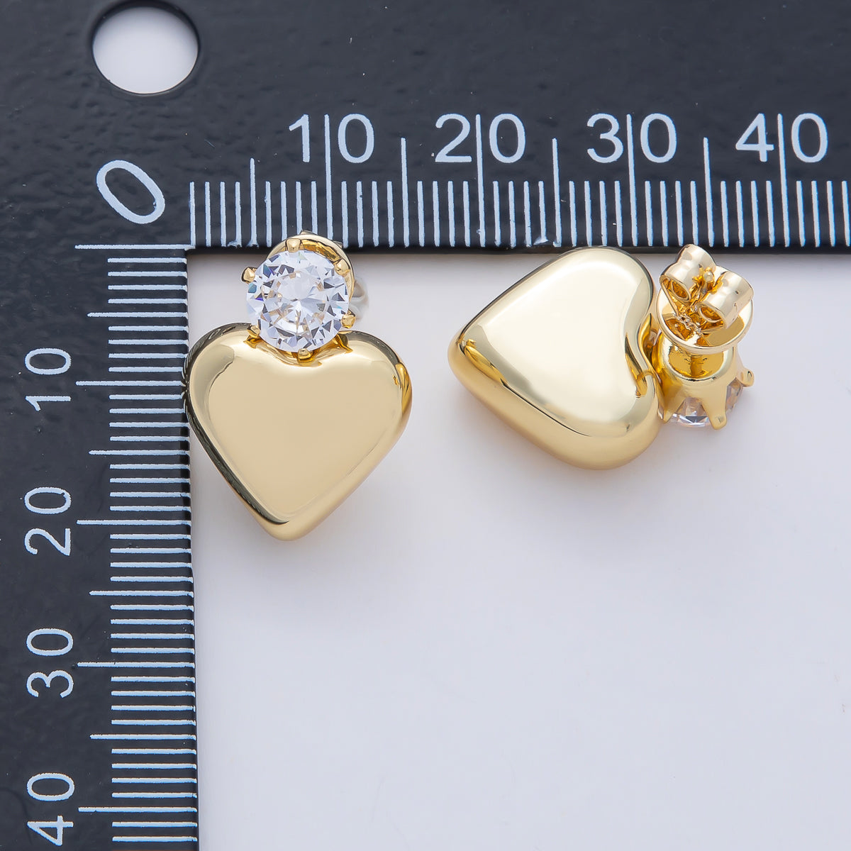 18K Gold Filled 20mm Clear CZ Heart Minimalist Stud Earrings | AD1654