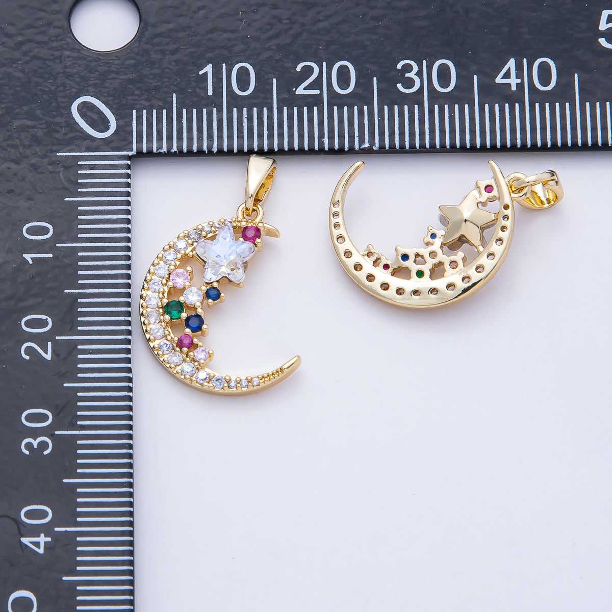 18K Gold Filled 20mm Colorful Celestial Moon and Star Night Sky Pendant Charm | AF1173