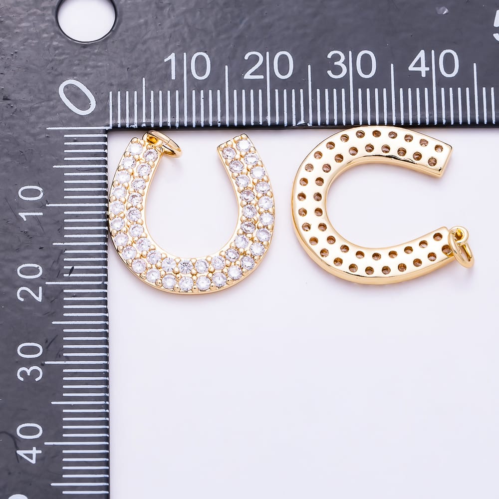 16K Gold Filled 20mm Double Row Clear Micro Paved CZ Horseshoe Lucky Charms | Charms-02202