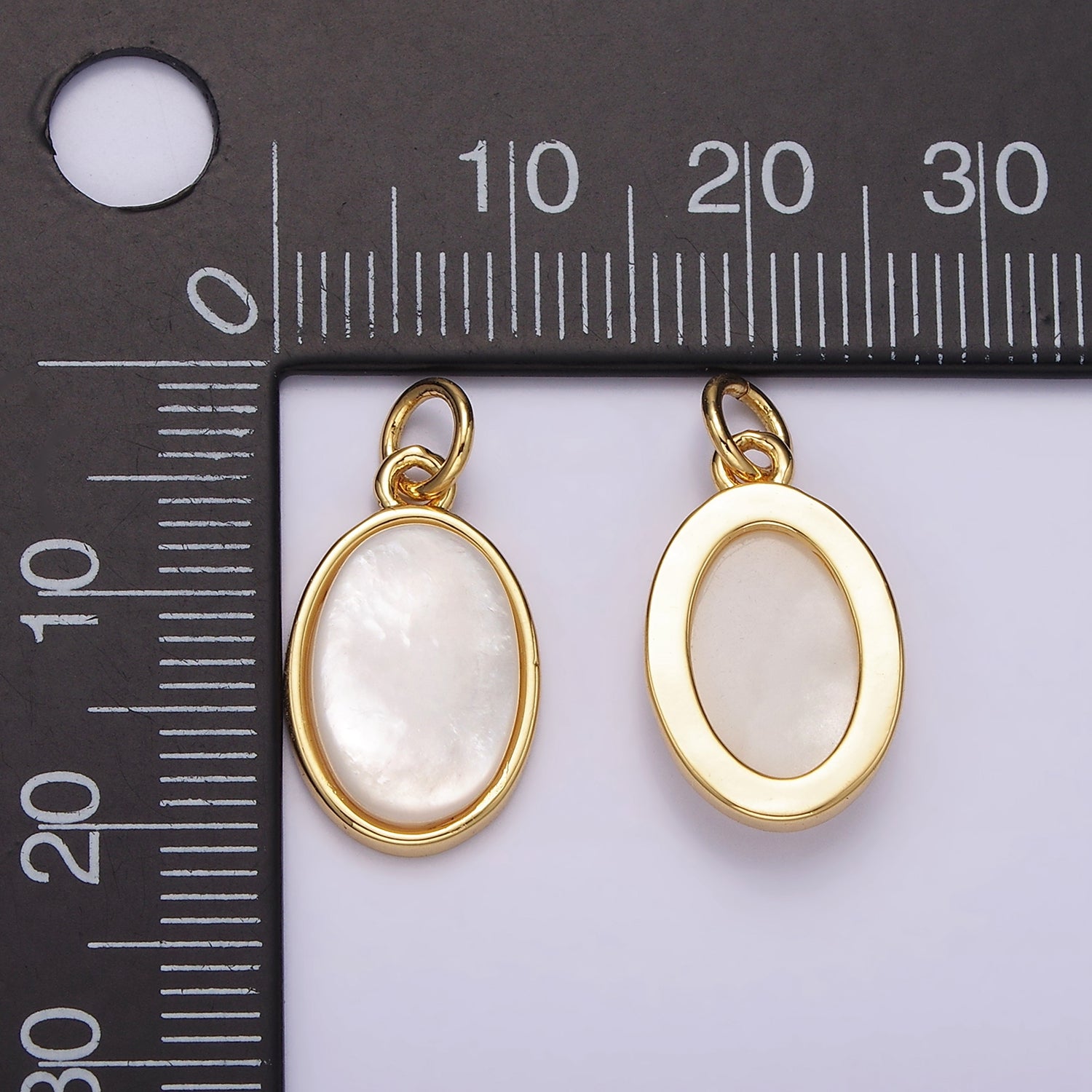 14K Gold Filled 20mm Shell Pearl Oblong Bezel Charm | AG514 - DLUXCA