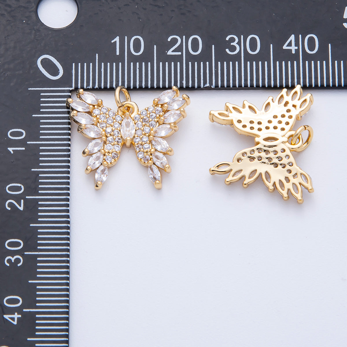 18K Gold Filled 21mm Marquise Micro Paved CZ Butterfly Mariposa Animal Charm | AK182