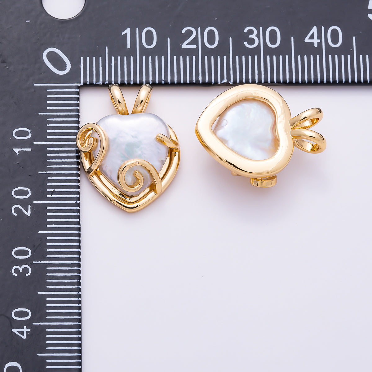 16K Gold Filled 21mm White Freshwater Pearl Swirl Wire Wrap Heart Pendant in Gold & Silver | Charms-01944 - Charms-01945