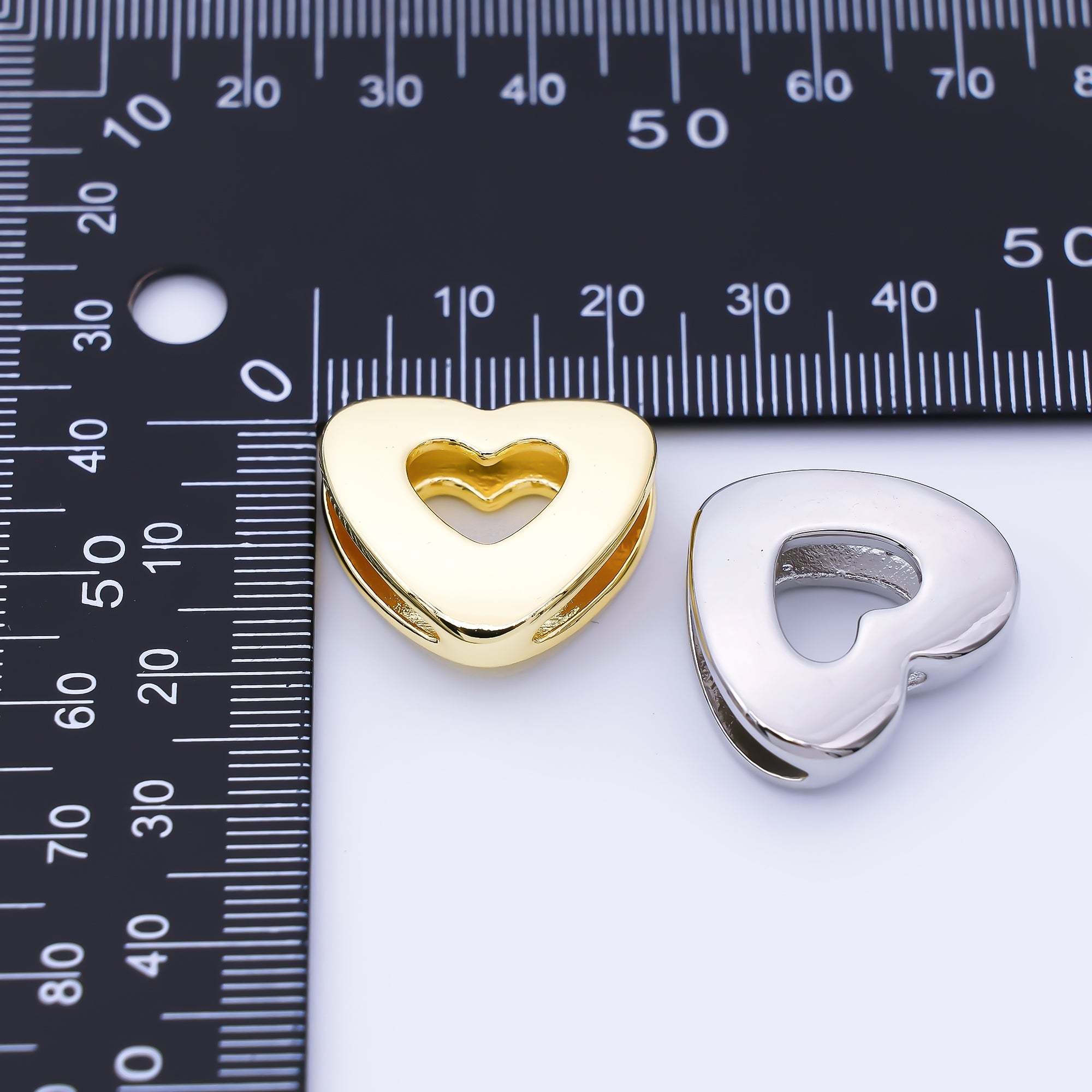24K Gold Filled 20mm Cord Chubby Open Heart Bead in Gold & Silver | B862