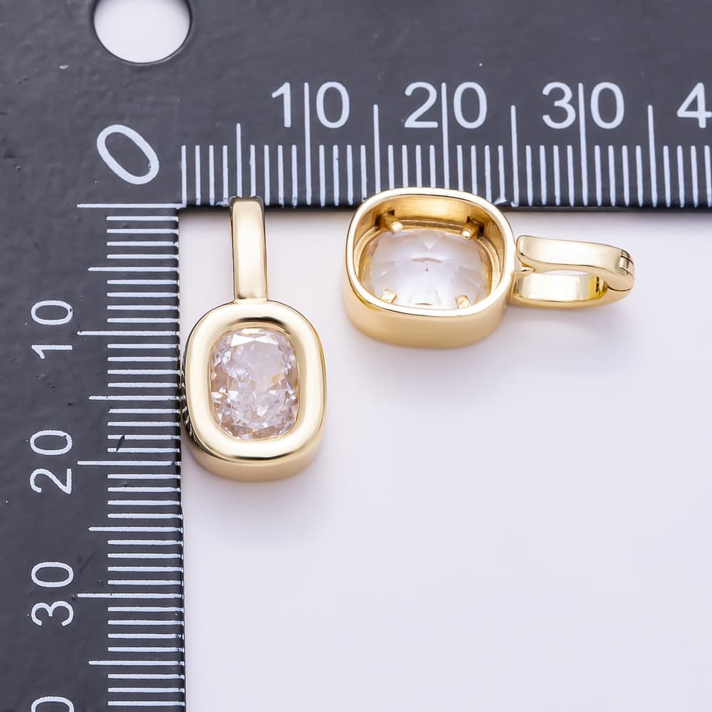 16K Gold Filled 21mm Clear Solitaire CZ Round Rectangular Bezel Set Pendant | Charms-02093
