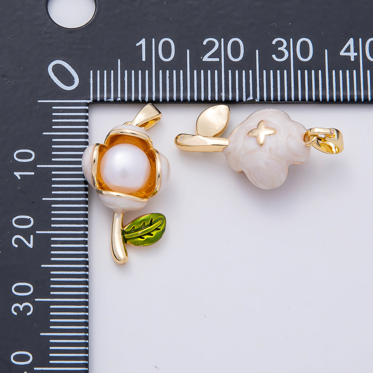 16K Gold Filled 21mm Shell Pearl Enamel Flower Pendant in Gold & Silver | Charms-00977 Charms-00978