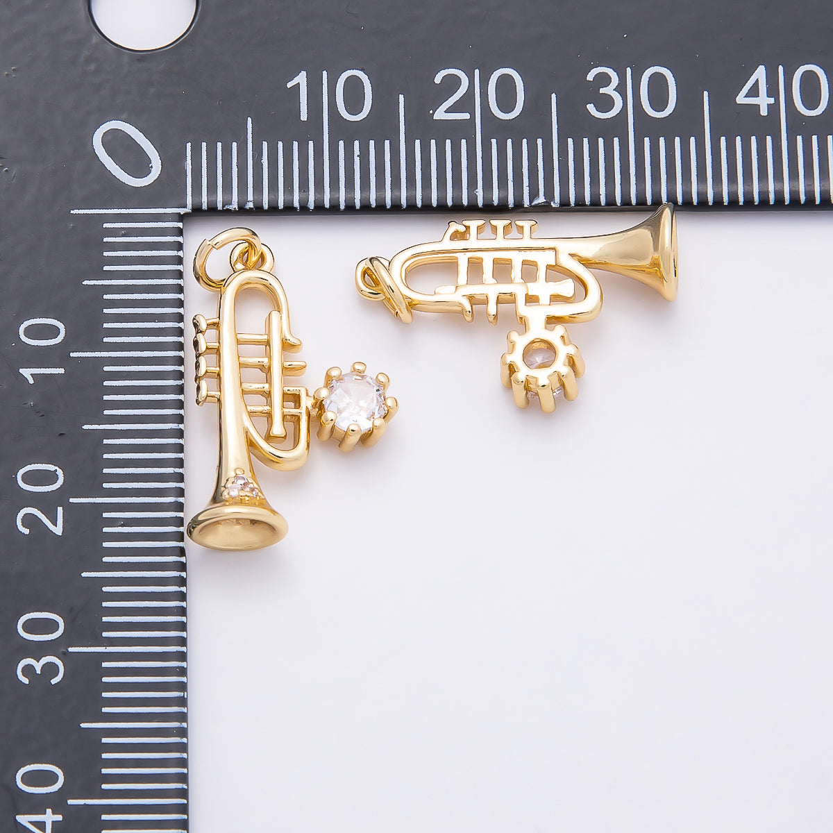 16K Gold Filled 20mm Clear CZ Trumpet Musical Instrument Charm | Charms-00858
