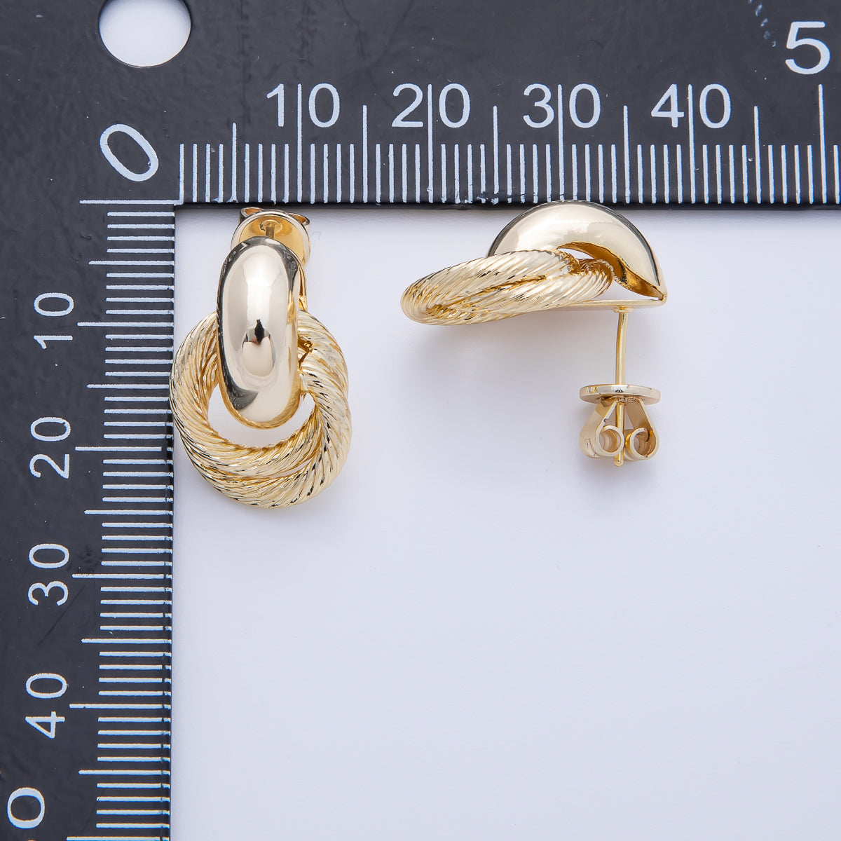 18K Gold Filled Double Croissant Door Knocker Drop Stud Earrings | T484
