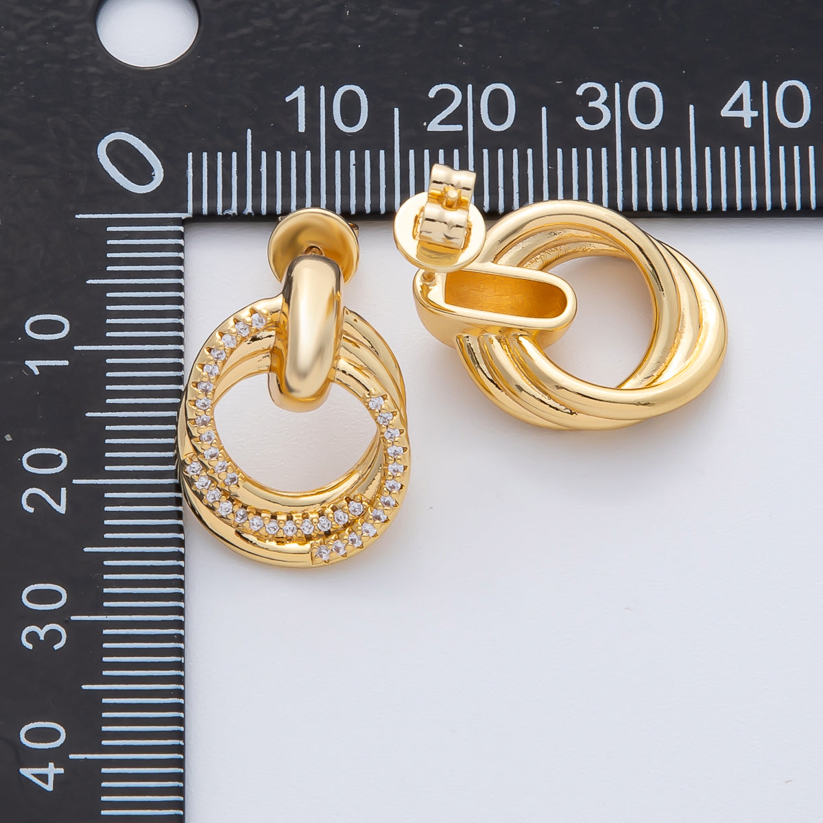 18K Gold Filled 21mm Micro Paved CZ Circular Doorknocker Drop Stud Earrings | AD1632