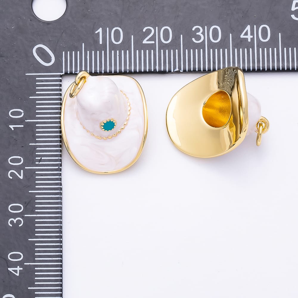 16K Gold Filled 20mm White Enamel Western Cowboy Hat Charm in Gold & Silver | Charms-02574 Charms-02575