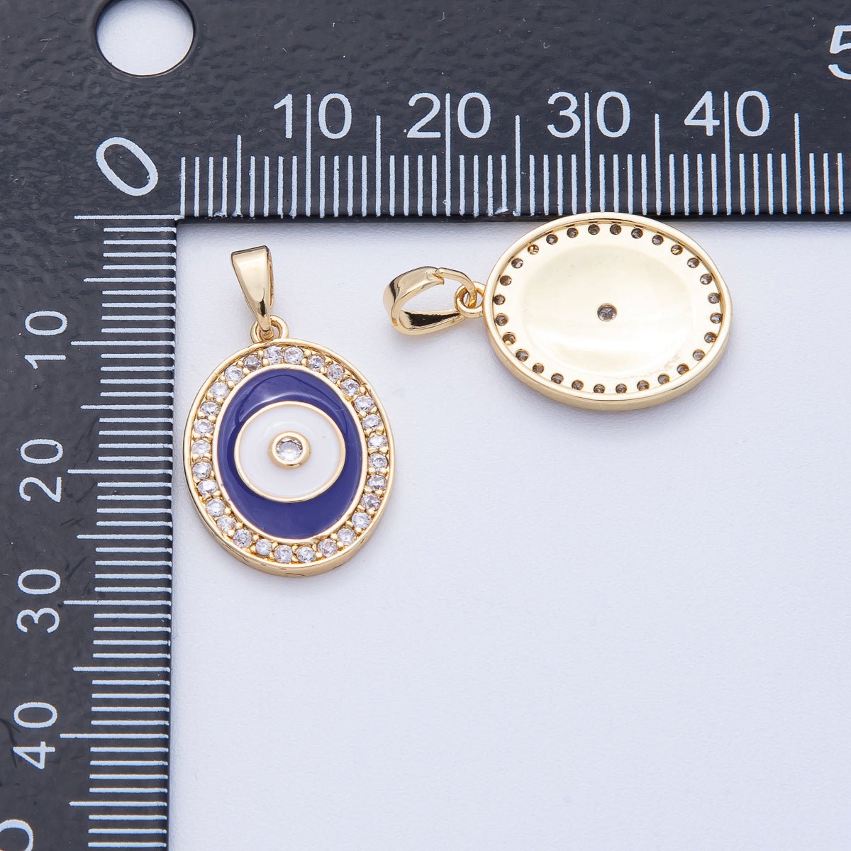 18K Gold Filled 20mm Evil Eye Micro Paved CZ Enamel Oval Pendant | AF1217