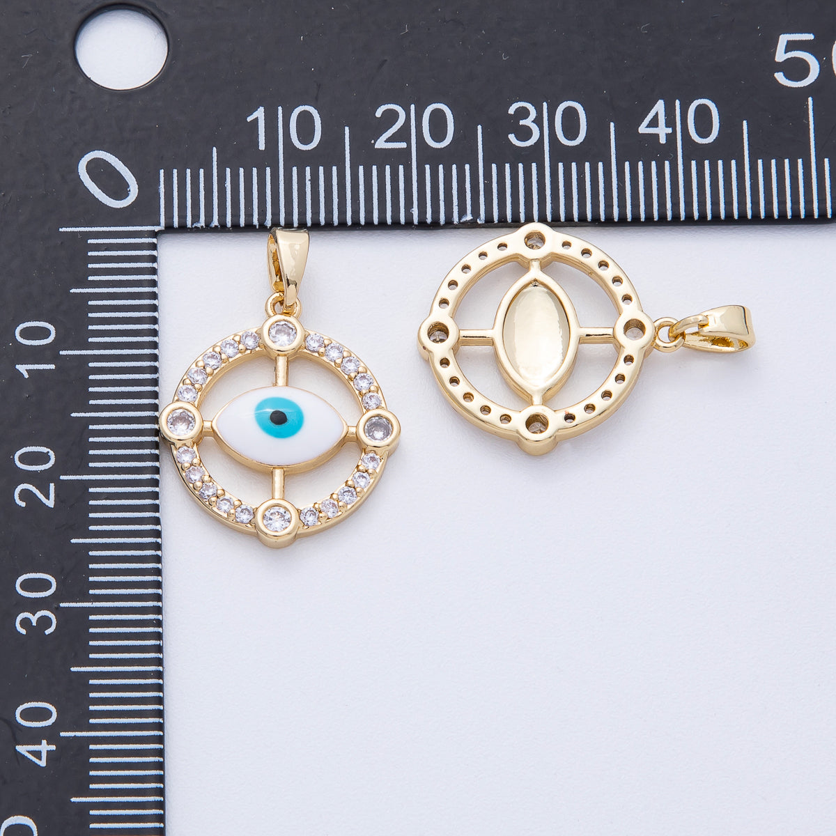 18K Gold Filled 20mm Evil Eye Micro Paved CZ Open Round Pendant | AF1234