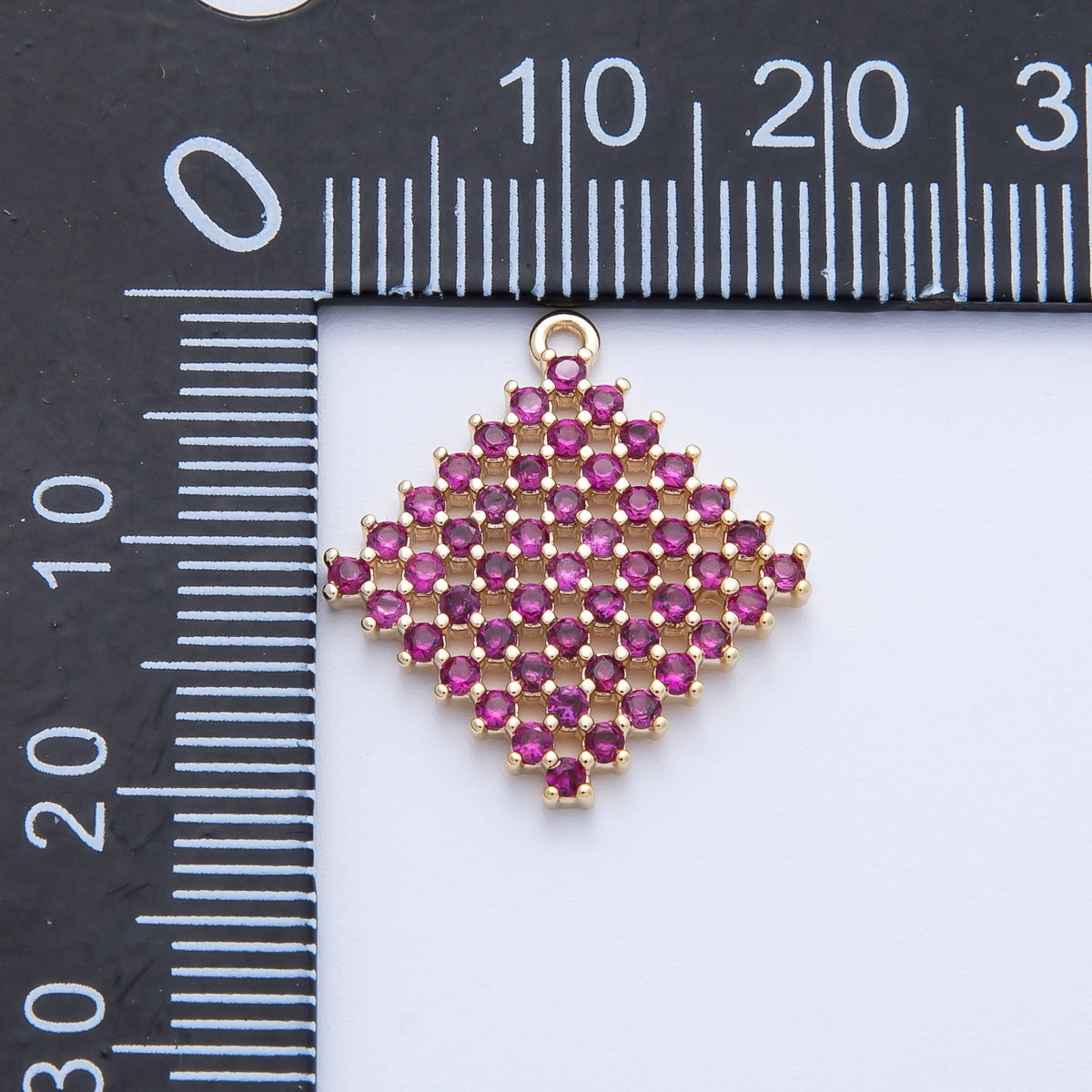 14K Gold Filled 20mm Colorful Micro Paved CZ Rhombus Geometric Charm | AK211-AK213