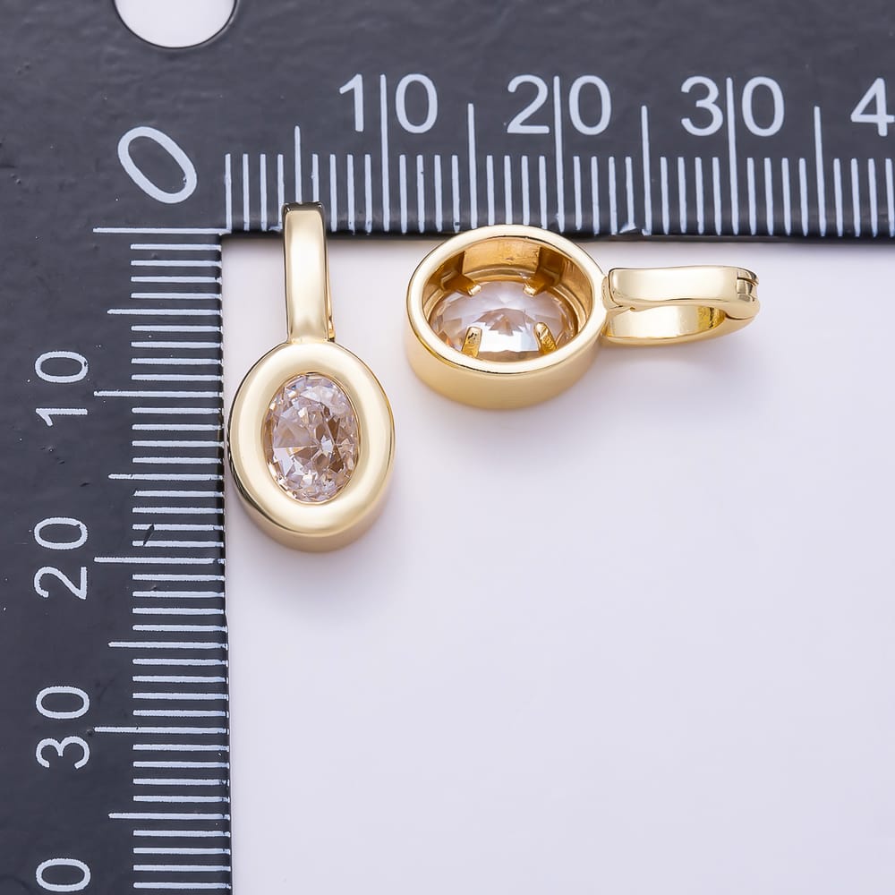 16K Gold Filled 20mm Oval Bezel Set Clear CZ Solitaire Pendant | Charms-02102