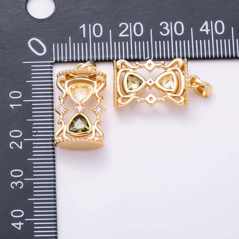 16K Gold Filled 21mm Yellow Green CZ Hourglass Pendant in Gold & Silver | Charms-02342 Charms-02343