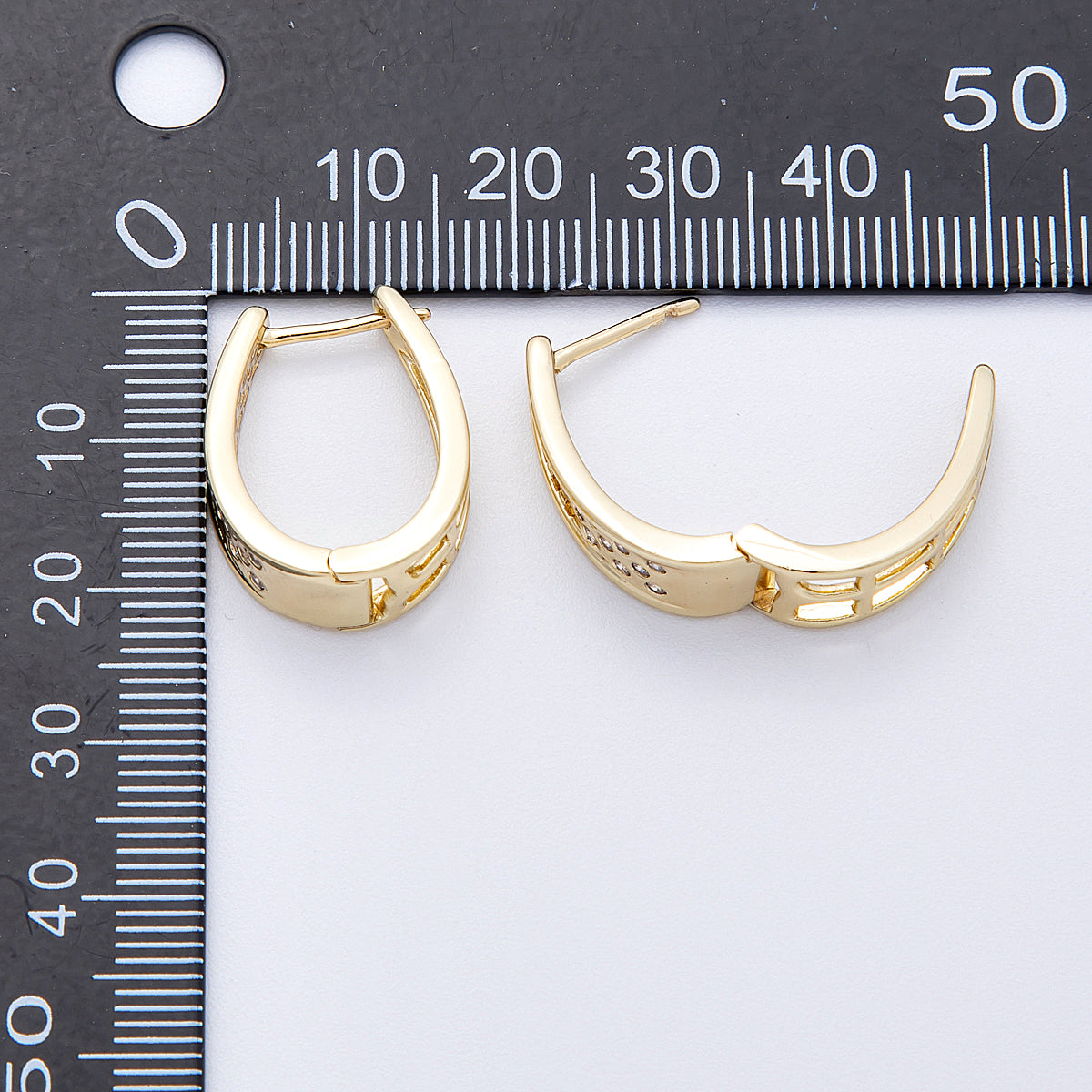 14K Gold Filled 21mm Clear CZ Dotted Open Wide Oblong Hoops | Earrings-00175