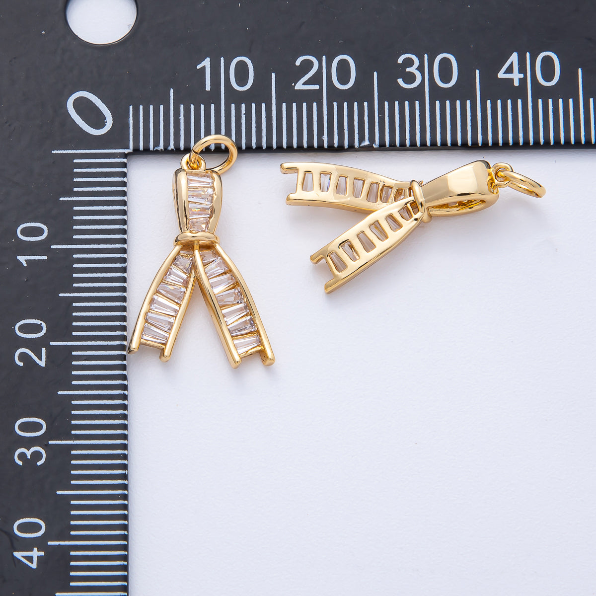18K Gold Filled 21mm Clear Baguette CZ Ribbon Knot Charm | AK189