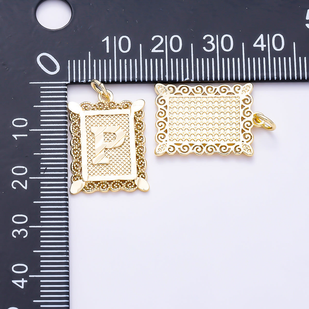 16K Gold Filled 21mm Vintage Tile Tag Initial Alphabet Charm (A–Z) | Charms-01952 - Charms-