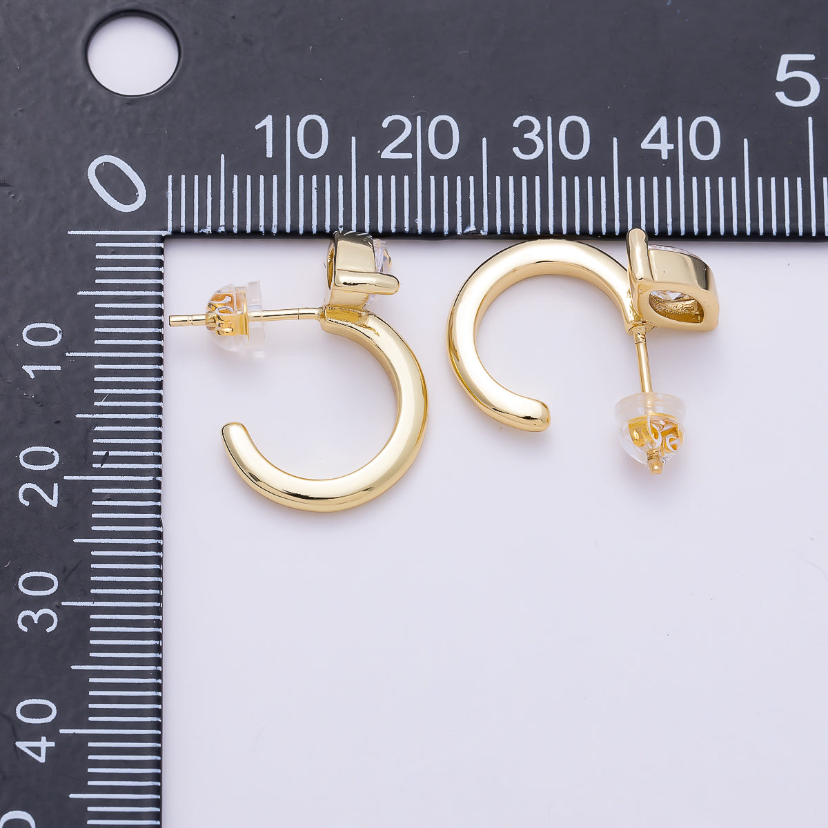 16K Gold Filled 20mm Clear CZ Marquise C-Shaped Hoop | Earrings-00681