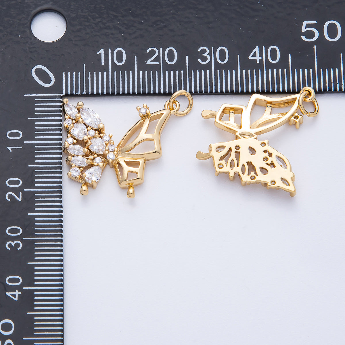 18K Gold Filled 21.5mm Clear CZ Cluster Open Butterfly Charm | AK154