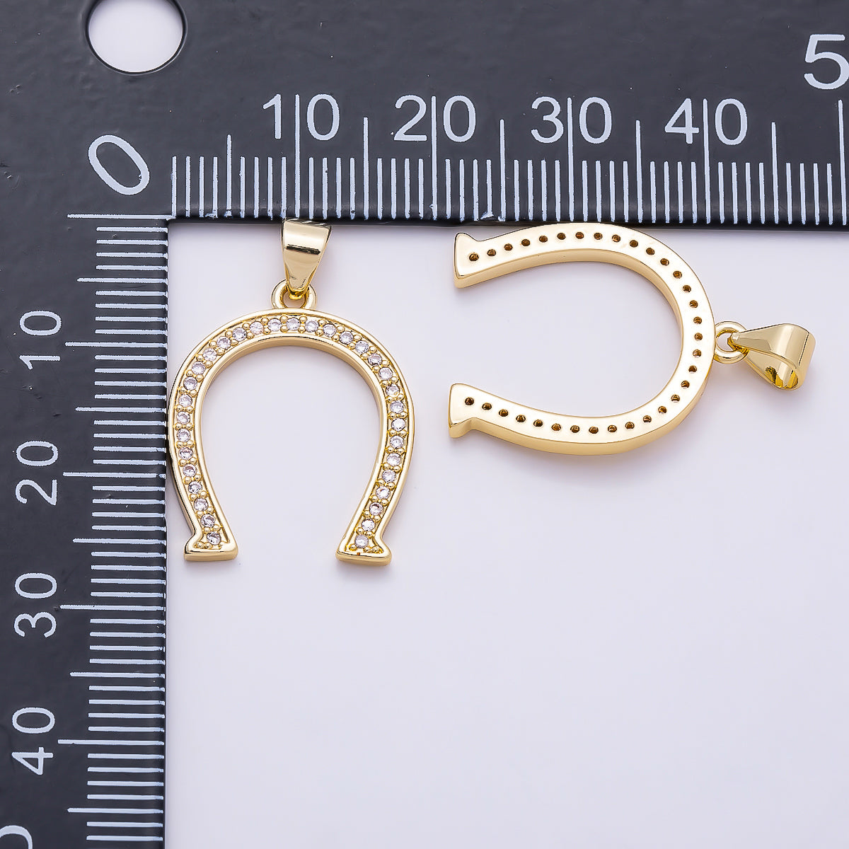 16K Gold Filled 22mm Micro Paved CZ Horseshoe Pendant | Charms-01351
