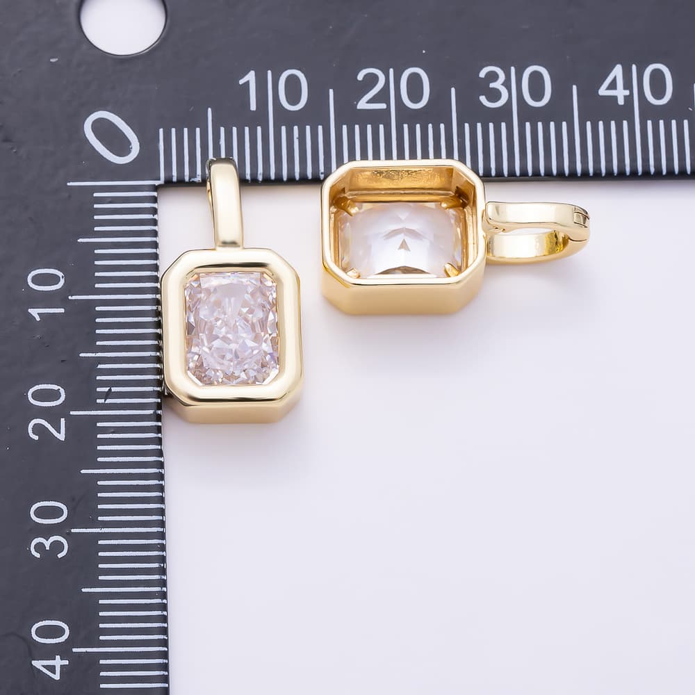 16K Gold Filled 22mm Clear Solitaire CZ Rectangular Bezel Set Pendant | Charms-02092