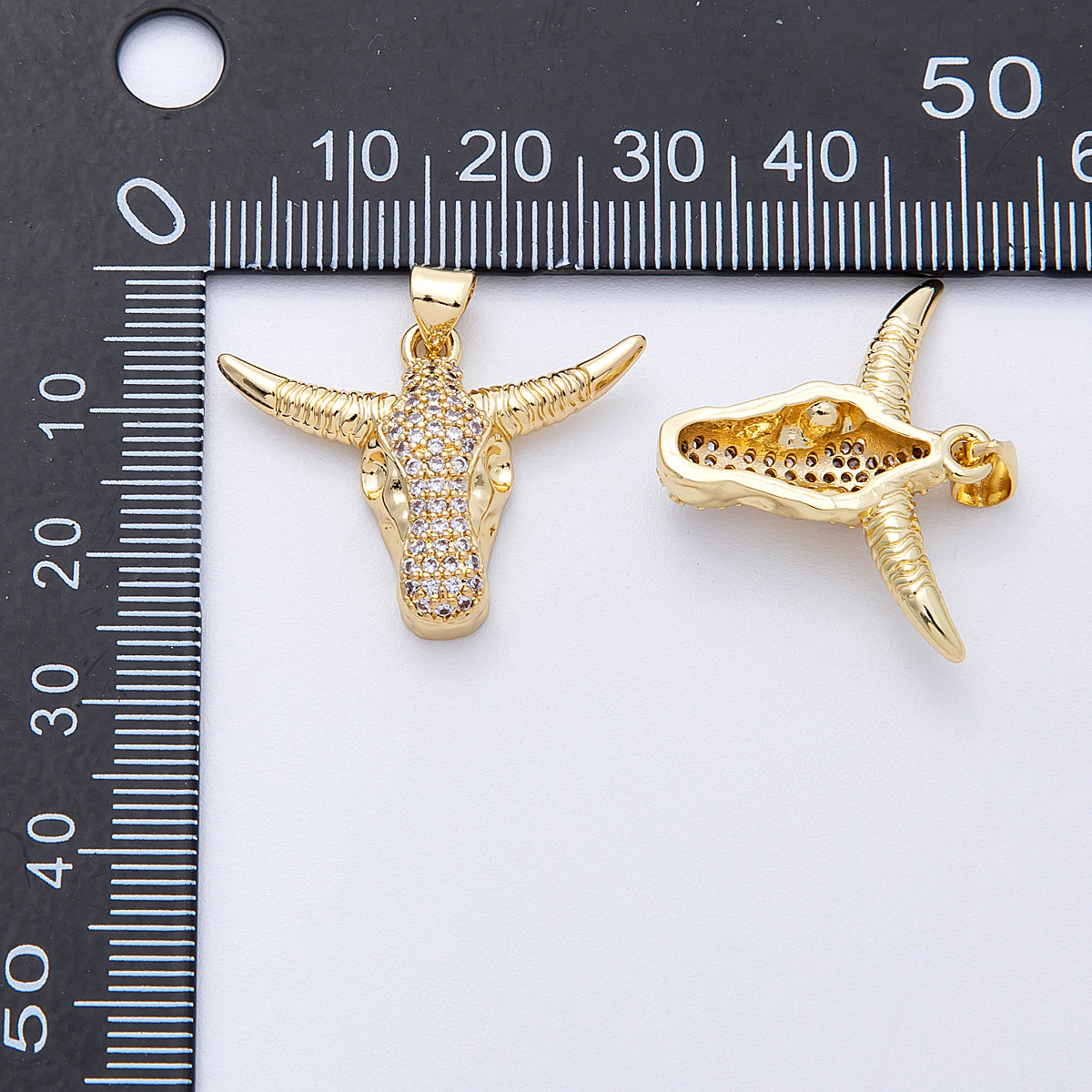 16K Gold Filled 22mm Micro Paved Bulls Head Animal Pendant | Charms-00122